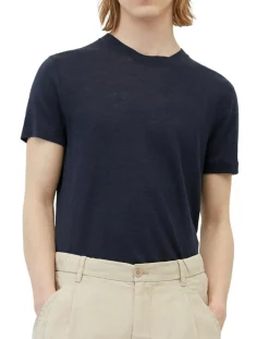 Homme Marc O'Polo T-Shirt 100% Lin manches courtes Col Rond bleu marine