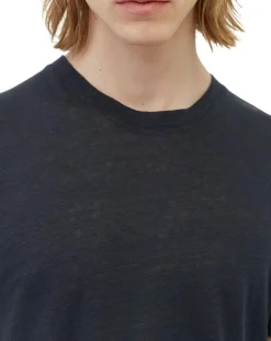 Homme Marc O'Polo T-Shirt 100% Lin manches courtes Col Rond bleu marine