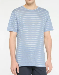 Homme Hackett London T-Shirt 100% Lin Marinière bleu clair