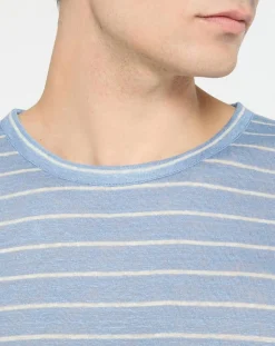 Homme Hackett London T-Shirt 100% Lin Marinière bleu clair