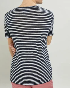 Homme Hackett London T-Shirt 100% Lin marinière bleu marine