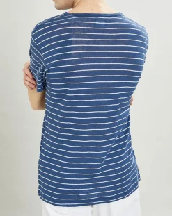 Homme Hackett London T-Shirt 100% Lin marinière bleu moyen