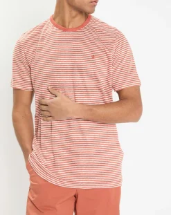 Homme Hackett London T-Shirt 100% Lin Regular Fit Bat à rayures orange moyen