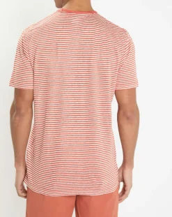 Homme Hackett London T-Shirt 100% Lin Regular Fit Bat à rayures orange moyen