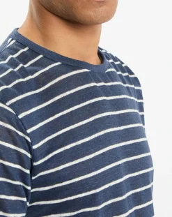 Outlet Hackett London T-Shirt 100% Lin Regular Fit Marinière bleu/blanc