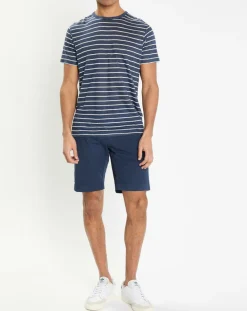 Outlet Hackett London T-Shirt 100% Lin Regular Fit Marinière bleu/blanc