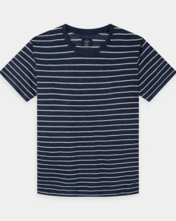 Outlet Hackett London T-Shirt 100% Lin Regular Fit Marinière bleu/blanc