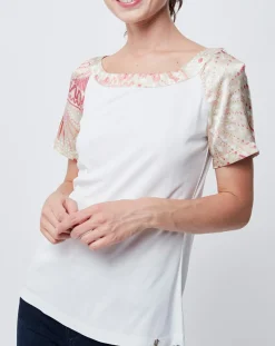 Online John Galliano T-Shirt avec empiècements soie blanc cassé/multicolore