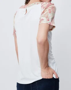 Online John Galliano T-Shirt avec empiècements soie blanc cassé/multicolore