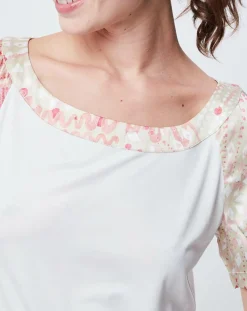 Online John Galliano T-Shirt avec empiècements soie blanc cassé/multicolore