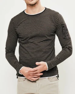 Replay T-Shirt Basic rayure noir/gris