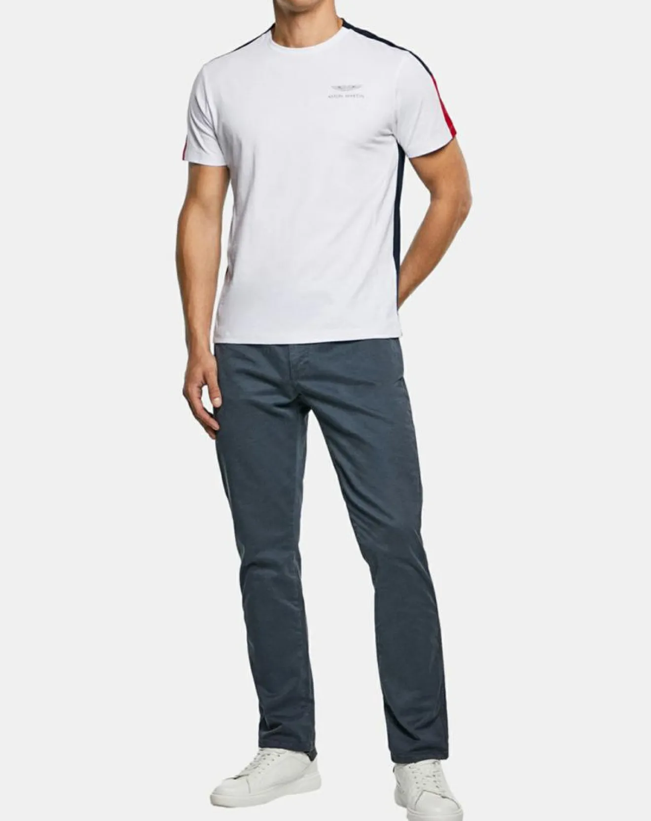 Homme Hackett London T-Shirt Bicolore Aston Martin Racing blanc/bleu