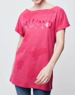 Discount John Galliano T-Shirt boutonné et imprimé rose