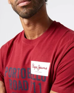 Homme Pepe Jeans T-Shirt Broderick Logo bordeaux