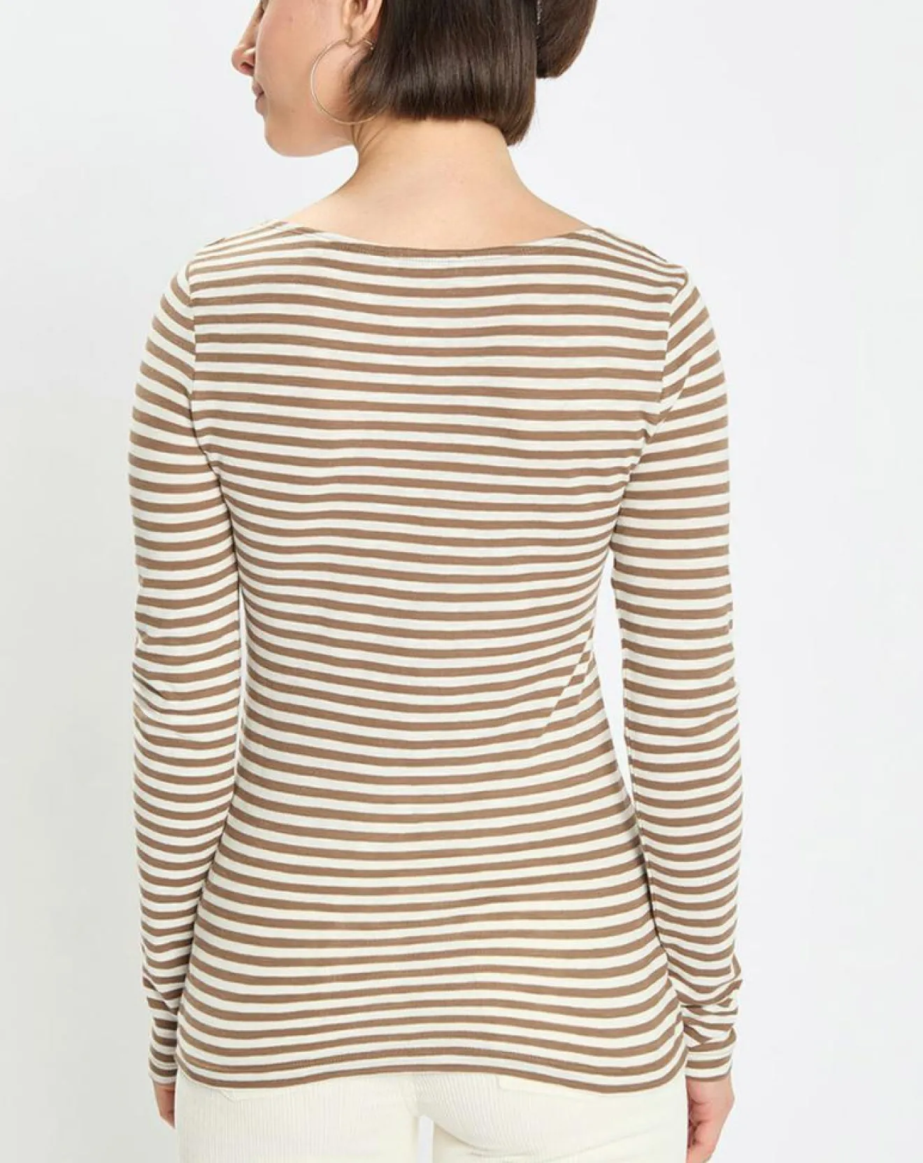 New Marc O'Polo T-Shirt Col Bateau Coton bio flammé rayé marron/écru