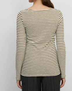 New Marc O'Polo T-Shirt Col Bateau Coton bio flammé rayé marron/écru