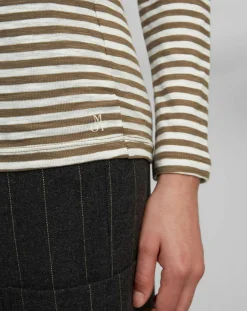 New Marc O'Polo T-Shirt Col Bateau Coton bio flammé rayé marron/écru
