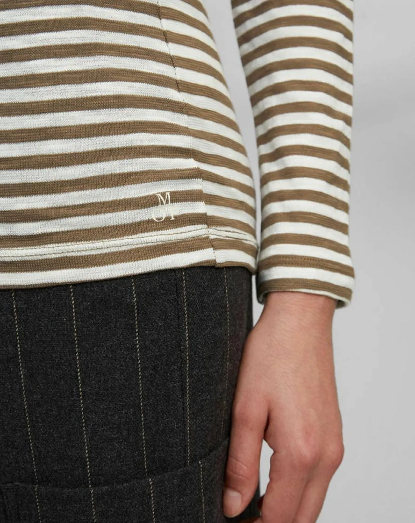 New Marc O'Polo T-Shirt Col Bateau Coton bio flammé rayé marron/écru