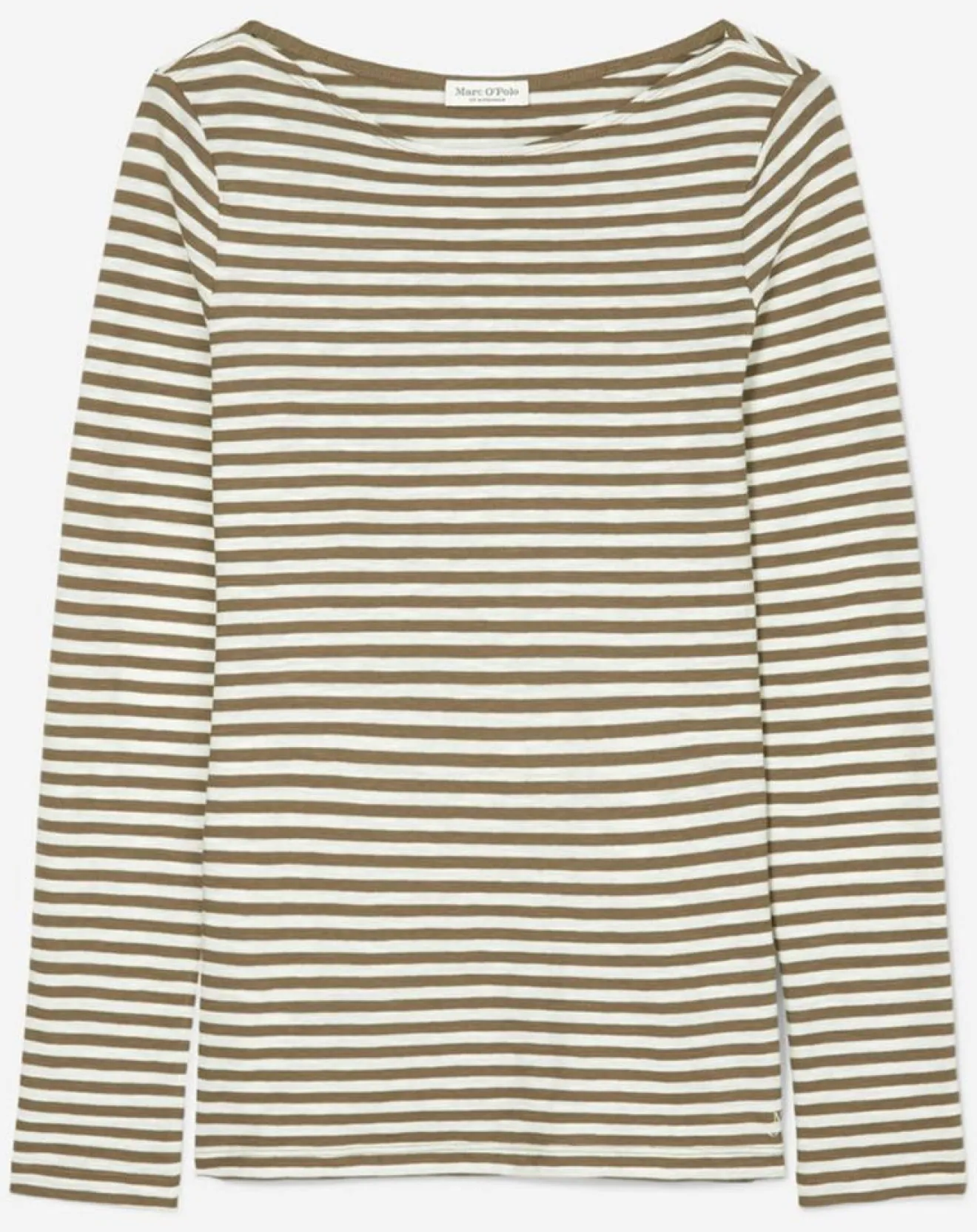New Marc O'Polo T-Shirt Col Bateau Coton bio flammé rayé marron/écru