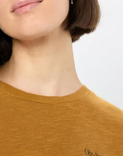 Femme Marc O'Polo T-Shirt Col rond inscription poitrine moutarde