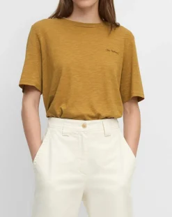 Femme Marc O'Polo T-Shirt Col rond inscription poitrine moutarde