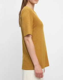 Femme Marc O'Polo T-Shirt Col rond inscription poitrine moutarde