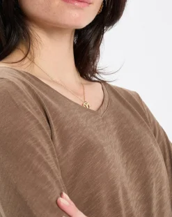 Femme Marc O'Polo T-Shirt Col V en Coton flammé kaki