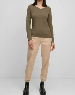 Femme Marc O'Polo T-Shirt Col V en Coton flammé kaki