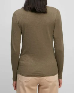 Femme Marc O'Polo T-Shirt Col V en Coton flammé kaki