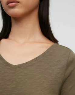 Femme Marc O'Polo T-Shirt Col V en Coton flammé kaki