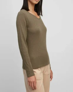 Femme Marc O'Polo T-Shirt Col V en Coton flammé kaki