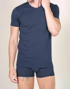 Homme Mare T-Shirt col V en Coton marine
