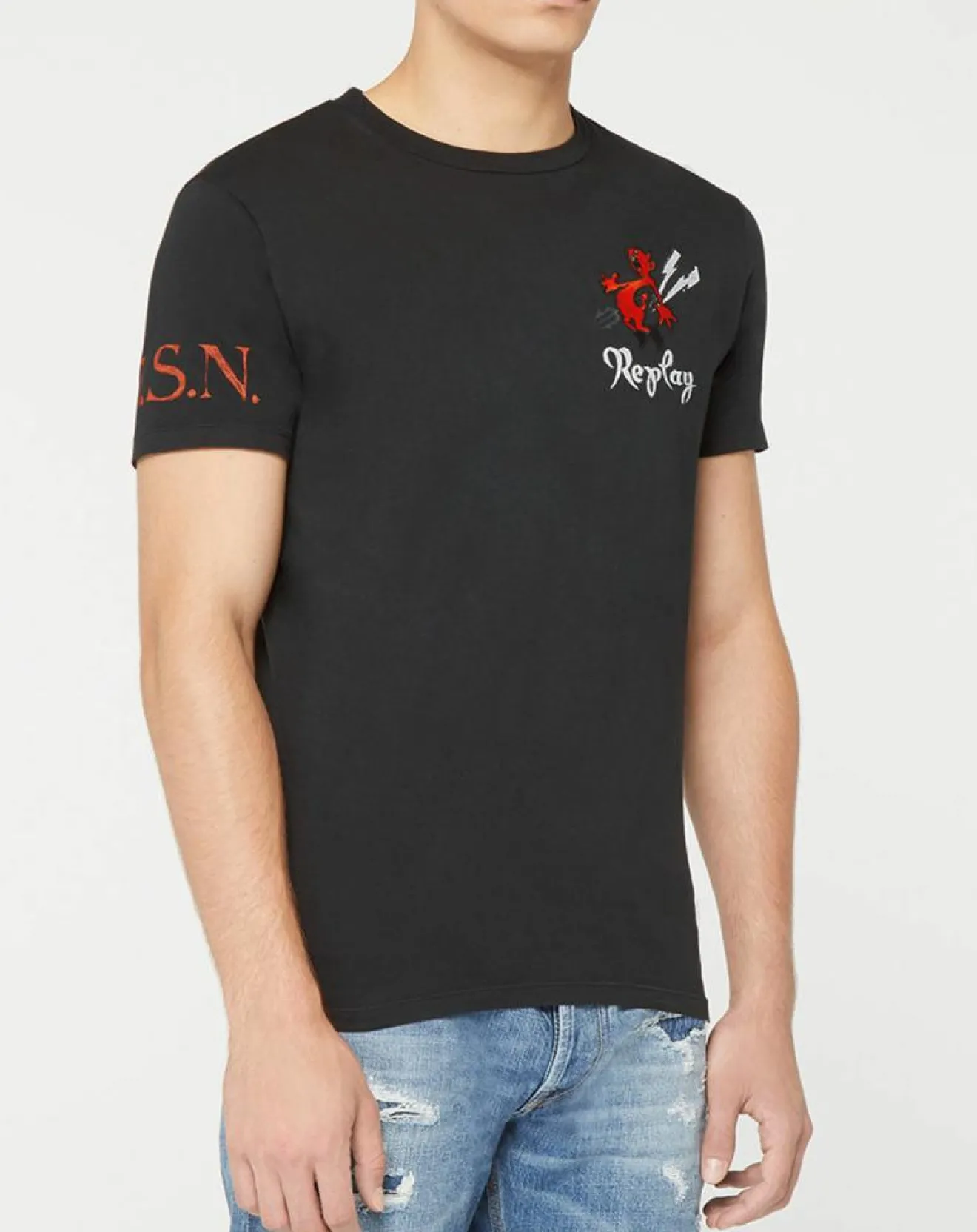 Homme Replay T-Shirt Devil Cœur noir
