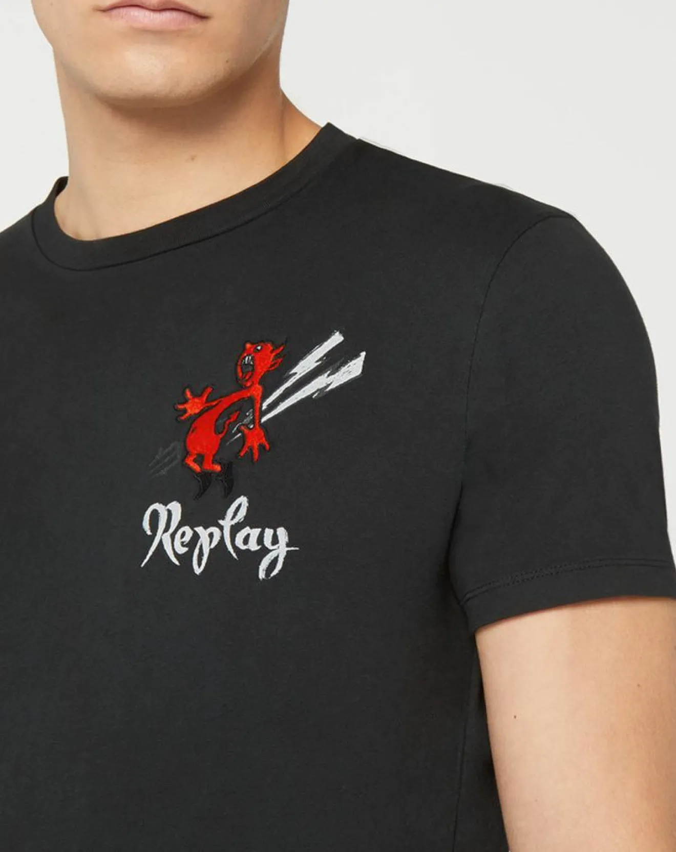 Homme Replay T-Shirt Devil Cœur noir