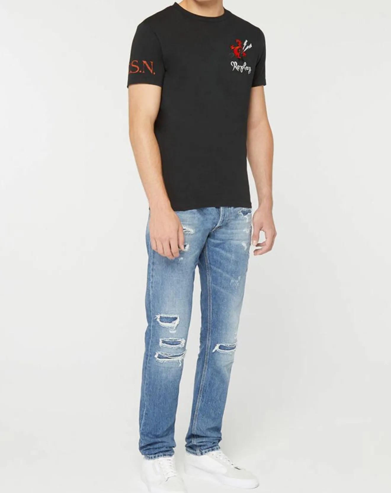 Homme Replay T-Shirt Devil Cœur noir