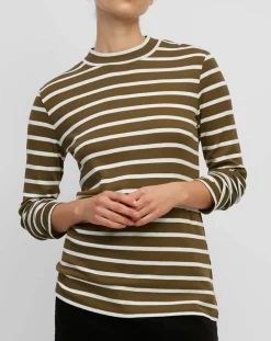 Femme Marc O'Polo T-Shirt en Coton mélangé Turtle rayé écru/marron