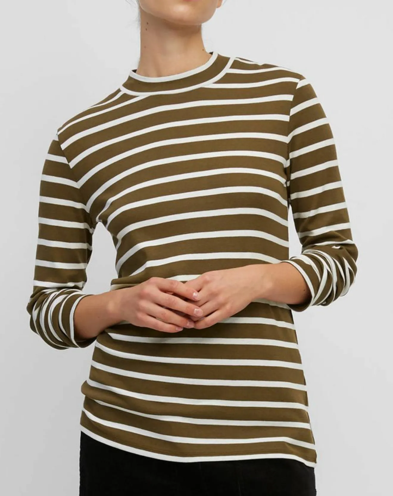 Femme Marc O'Polo T-Shirt en Coton mélangé Turtle rayé écru/marron