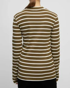 Femme Marc O'Polo T-Shirt en Coton mélangé Turtle rayé écru/marron