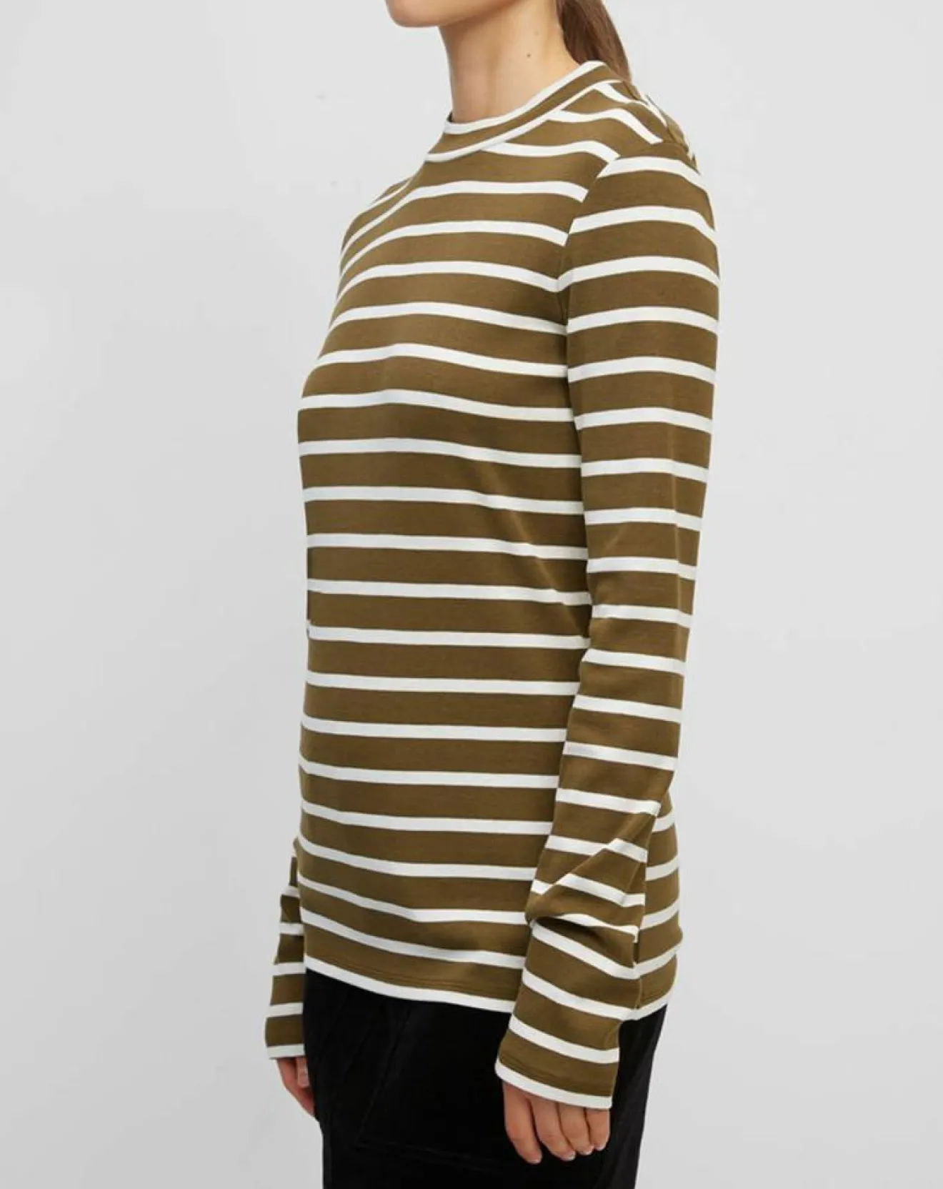 Femme Marc O'Polo T-Shirt en Coton mélangé Turtle rayé écru/marron