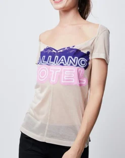 Femme John Galliano T-Shirt fin avec imprimé beige/violet/rose