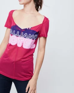 Femme John Galliano T-Shirt fin avec imprimé pourpre