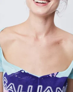 John Galliano T-Shirt fin imprimé turquoise/multicolore