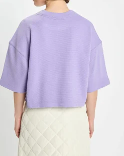 Sale Marc O'Polo T-Shirt gaufré manches 3/4 Boxy violet clair