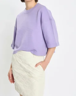 Sale Marc O'Polo T-Shirt gaufré manches 3/4 Boxy violet clair