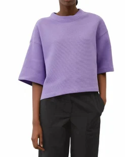 Sale Marc O'Polo T-Shirt gaufré manches 3/4 Boxy violet clair