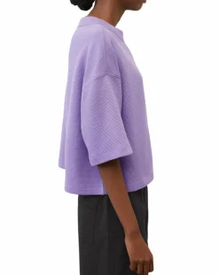 Sale Marc O'Polo T-Shirt gaufré manches 3/4 Boxy violet clair