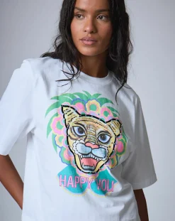 Discount Manoush T-Shirt Happy Holi blanc