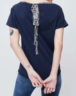 Outlet John Galliano T-Shirt imprimé avec nœud au dos bleu marine/multicolore