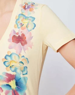 Sale John Galliano T-Shirt imprimé avec perles jaune/multicolore