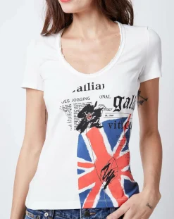 Femme John Galliano T-Shirt imprimé blanc/multicolore